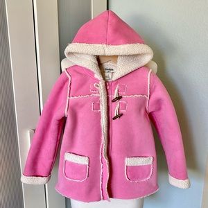OshKosh Pink Toggle Faux Sherpa Suede Pea Coat